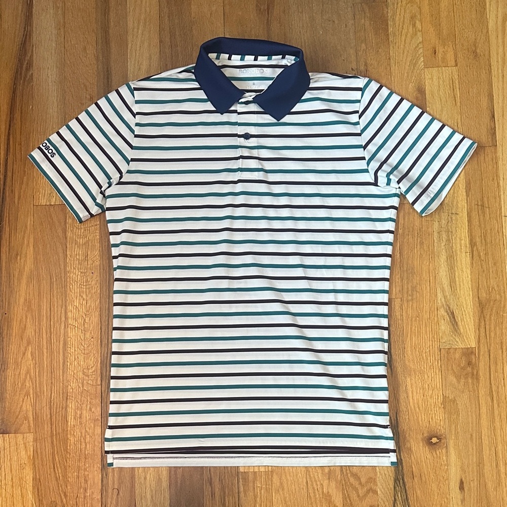 Bonobos White Polo with Navy and Teal Stripes